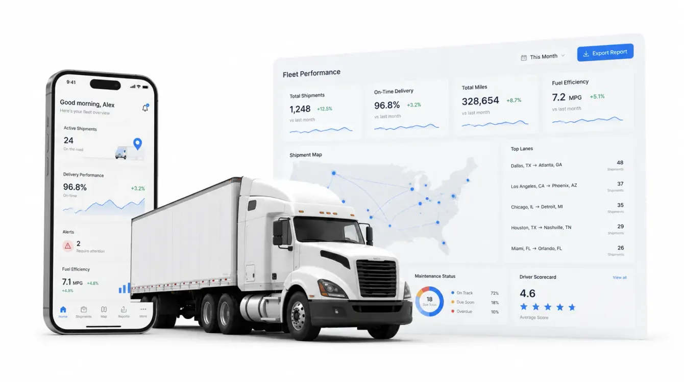 AFX Logistics platform showing live reefer temperature telemetry and GPS tracking on desktop and mobile